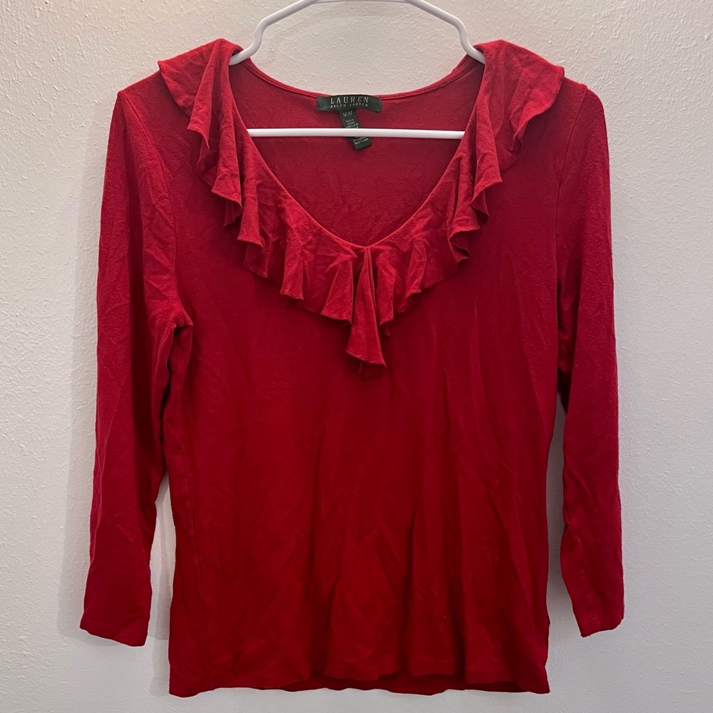 Lauren Ralph Lauren V-Neck Ruffles Blouse (#A12)